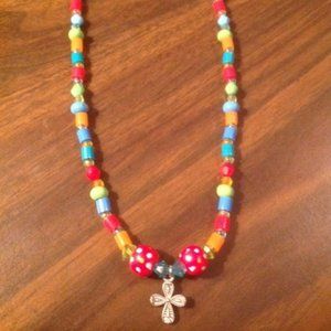 Silver-Tone Floral Cross Bead Necklace